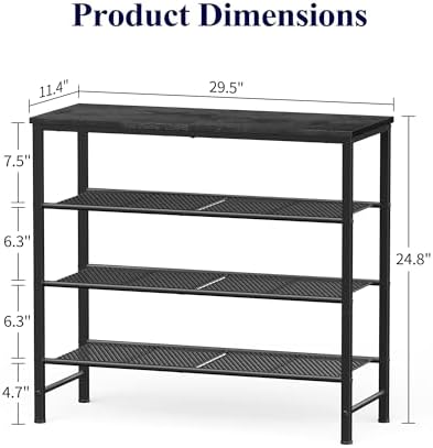Kitsure Wooden Top Shoe Rack for Entryway, 29.5" x 11.4" x 24.8", Black - Image 2