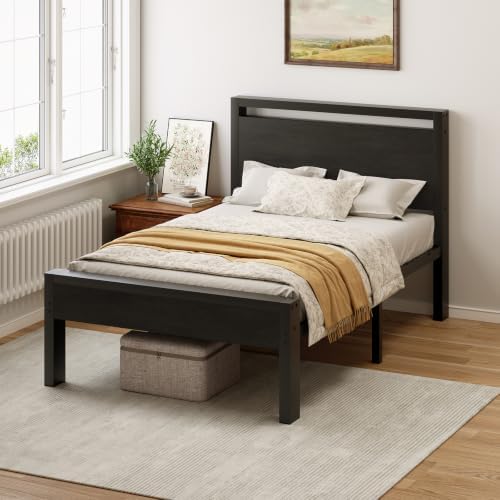 Sweetcrispy 14 Inch Twin Size Metal Bed Frame with Wood Headboard, Black by Sweetcrispy