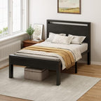 Sweetcrispy 14 Inch Twin Size Metal Bed Frame with Wood Headboard, Black by Sweetcrispy