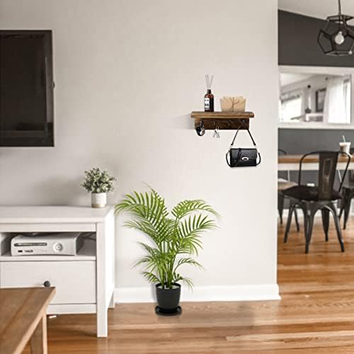HRONRAD Rustic Key Holder for Wall, Farmhouse Wall Shelf with 4 Hooks, Wall Mounted Key Racks, Wooden Mail Organizer with Hooks for Entryway (Brown) - Image 5