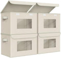 Univivi Collapsible Stackable Storage Bins with Lids, 4 Pack, Beige by Univivi