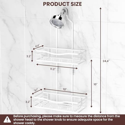 Rustproof Shower Caddy Hanging with Soap Holders for Bathroom, White - Image 6