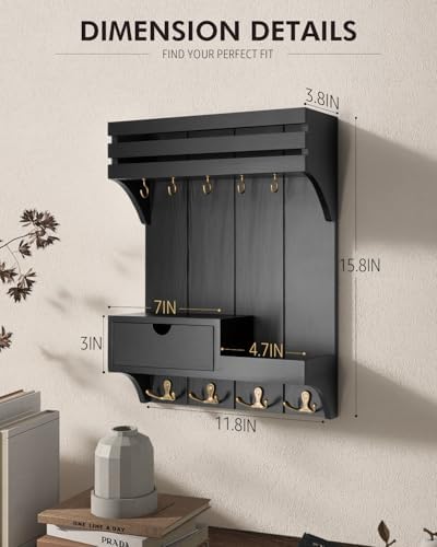 Rebee Vision Key Holder Wall Mount with 9 Key Hooks for Home Decor, Black - Image 6