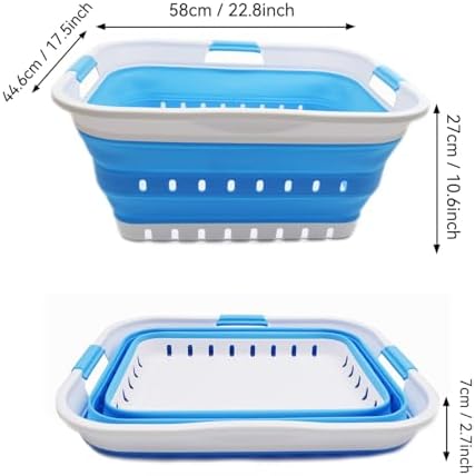 SAMMART 42L (11 gallon) Collapsible Plastic Laundry Basket - Foldable Pop Up Storage Container/Organizer - Space Saving Hamper/Basket (1, White/Marine Blue) - Image 3