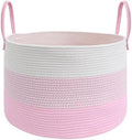 JMvicyroam 65L Extra Large Blanket Basket for Living Room - Woven Cotton Rope Laundry Hamper with Reinforced Handles - Storage Bin for Pillows, Comforters & Toys - Machine Washable,White&Pink Mix by JMvicyroam