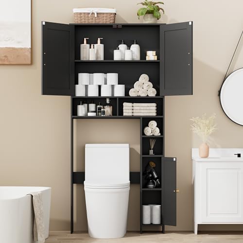 Homhedy Wooden Over The Toilet Storage Cabinet, Natural and Black - Image 4