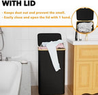 SpaceAid Laundry Hamper with Lid, 110L Large Tall Clothes Basket Bin with Bamboo Handles, Collapsible Laundry Hamper for Bedroom, Bathroom, Dorm, Laundry Room - Black - Image 3