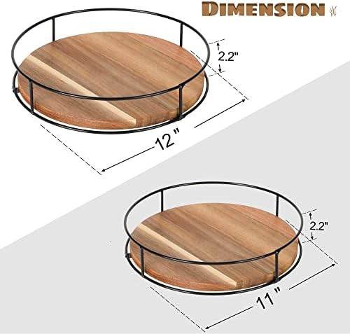[ 2 Pack ] 11" & 12" Acacia Wood Lazy Susan Organizers with Steel Sides - Image 2