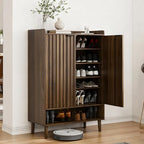 Smuxee Walnut Shoe Cabinet with Fluted Doors, 6-Tier Shoe Storage Cabinet with Adjustable Shelves, Freestanding Shoe Organizer Cabinet for Entryway, Hallway, Closet, Living Room by Smuxee