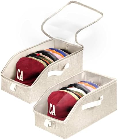 Livelab Hat Organizer for Baseball Caps, Hat Storage Boxes, Beige 2Pcs by LIVELAB