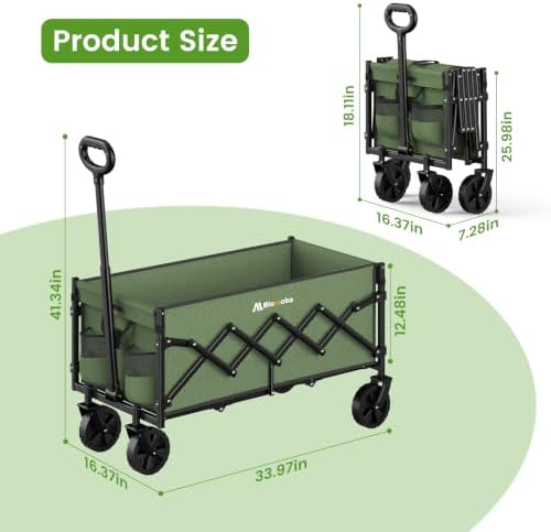 Blomoba 35" Extra Long Folding Wagon with Adjustable Handle & Wheels, Green - Image 2