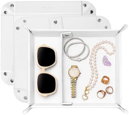 UnionBasic Medium Valet Tray, Jewelry Tray for Rings Watches Earrings, Entryway Catchall Caddy for Coins Keys Change, Nightstand Bedside Valet Holder, Trays for Electronic Gadgets, White Plus by UnionBasic