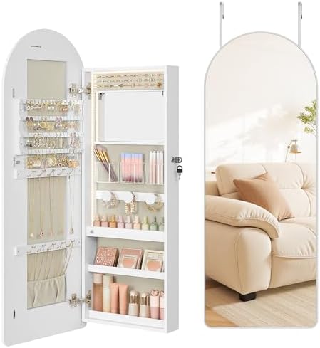 SONGMICS Wide Jewelry Organizer, Wall/Door Mounted, LED Cabinet, Lockable by Unknown