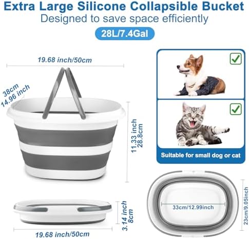28L Large Collapsible Mop Bucket with Handle for Cleaning, Silicone Portable Pet Bathtub for Puppy Small Dogs Cats, Foldable Laundry Basket Hamper Clothes Storage Bin Space Saving Design for RV Home - Image 2