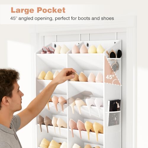 LANTEFUL Over the Door Shoe Organizer, Hanging Shoe Rack for Closet Door Shoe Storage for 30 Pairs Sneaker and Boots, Large Shoe Holder for Door with 10 Side Pockets, Space Saving, White - Image 5