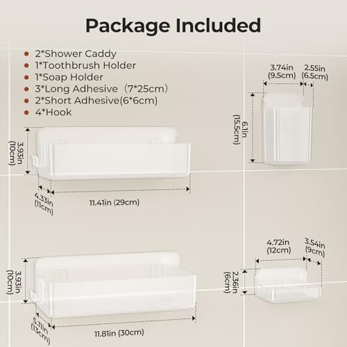 Orimade Shower Caddy 4-Pack, No-Drill Adhesive Shelves for Bathroom, Rustproof ABS Storage Organizer Set, Clear - Image 7
