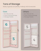 SONGMICS 6 LEDs Mirror Jewelry Cabinet, 47.2-Inch Tall, Lockable - Image 6