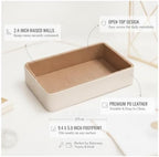 PU Leather Catchall Tray for Keys, Wallet & Jewelry - Vintage Jacquard Lined Organizer for Entryway, Vanity, or Desk (White) - Image 4