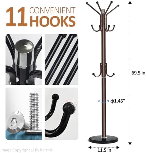 Kertnic Modern Coat Rack Freestanding with Natural Marble Base & Sturdy Metal Frame, 11 Hooks Hall Tree for Jackets, Hats, Bags, Entryway Organizer for Bedroom, Living Room, Closet (11 hooks-Bronze) - Image 3