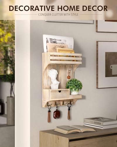 Rebee Vision Key Holder Wall Mount with Drawer for Entryway, Natural Wood - Image 3
