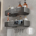 Voldra Adhesive Shower Caddy, 2 Pack Shower Shelves for Inside Shower No Drilling, Aluminum Stick On Showers Organizer with Towel Bar & Hooks Removable Bathroom Shelf Storage Rack(Gray) by VOLDRA