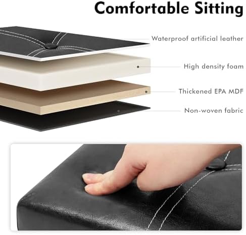 B FSOBEIIALEO Storage Ottoman Cube, 11.8" Faux Leather Footrest Chest,Black - Image 5