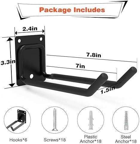 6 Pack 7.8 Inch Heavy Duty Garage Hooks, Ladders Storage Wall Mount Hanger - Image 2