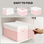 Large Closet Organizer Bins with Lids 4 Pack - 23 QT Collapsible Decorative Storage Boxes with Lids - Clothes Storage Bins with Handles - Fabric Containers for Living Room, Dorm, Nursery - Pink - Image 7