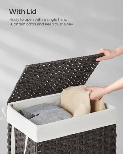 SONGMICS Laundry Hamper with Lid, 23.8 Gal (90 L) Synthetic Rattan,Foldable - Image 3