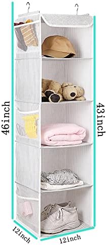 BrilliantJo 5 Shelves Hanging Closet Organizer, 2 Pack Hanging Storage with 6 Side Pockets for Clothes Shoes, 43"x12"x12"(Strip) - Image 3