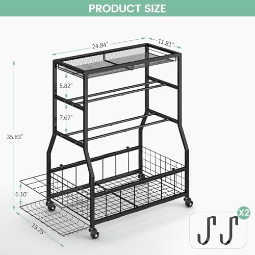 Home Gym Storage Rack, Dumbbell Rack with Yoga Mat Storage, Weight Rack Stand with Lockable Wheels and Hooks, Home Workout Equipment Organizer for Yoga, Dumbbell, Kettlebells, Ball Storage - Image 3