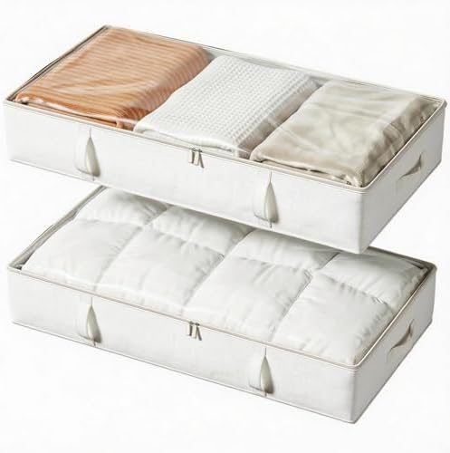 Side-Supported Under Bed Storage Containers, 8 Inch 80L Clothes Storage Bin | Underbed Storage Bin with Sturdy Handles and Sidewalls, Closet Organizer for Clothes, Blankets, Seasonal Items, Beige, 2 Pack by Vailando
