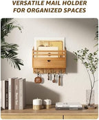Rebee Vision Mail Organizer Wall Mount with Drawer for Entryway,Light Brown - Image 2