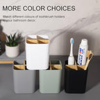 Bamboo Toothbrush Holder for Bathrooms Toothpaste Organizer - White - Image 5