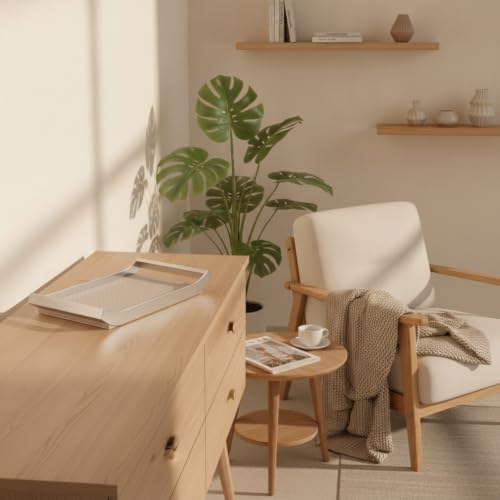 YIJU Synthetic Material Tray Rectangular Tray Catchall Tray Organizer with Raised Sides and Leather Textured Inset Suitable for Bedroom Vanity Coffee Table Office Desk, Beige, Small - Image 5