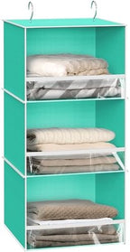 Simple Houseware 3 Shelf Hanging Closet Organizer, Turquoise | 3 Shelf Hanging Closet Organizer with Front Stopper by SimpleHouseware