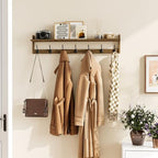 BAMEOS 35" L Wooden Coat Rack Wall Mount, Large Wall Coat Hooks with Shelf, Wall Hanging Shelf with 7 Dual Metal Hooks for Entryway, Bathroom, Kitchen, Living Room, Bedroom - Image 7
