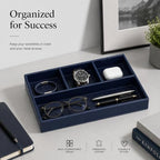 GORESE Desk Tray Organizer, Leather Valet Tray for Nightstand, Navy Blue - Image 5