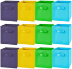 Yinder 12 Pcs Cube Storage Bin 10.5''x10.5''x11'' Storage Bins for Playroom Decor Colorful Bins for Kids Foldable Baskets for Nursery Organizer Boxes Fabric Boxes (Sky Blue, Green, Yellow, Dark Blue) by Yinder