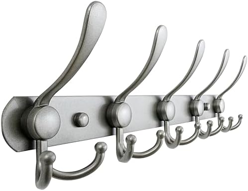 Dseap Coat Rack Wall Mounted - 5 Tri Hooks, Heavy Duty, Stainless Steel, Metal Coat Hook Rail for Coat Hat Towel Purse Robes Mudroom Bathroom Entryway,Grey by Dseap