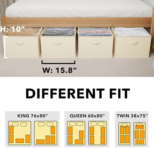 SpaceAid 4 Pack 10" High Under Bed Storage Containers, Large Underbed Storage Organizer Bins with Lids for Bedroom, Dorm, Clothes, Closet Organization, Bed Sheets and Blankets (Beige) - Image 4