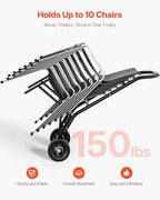 VEVOR Folding Chair Rack, 150 LBS Capacity, Heavy-Duty Chair Cart for Stacking 10 Chairs, Multi-Function Metal Chair Storage Dolly with Rubber Wheels, Push-Style Chair Holder, Matte Black - Image 2