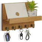 HONJIN Farmhouse Wall Key Holder for Wall : Holiday Card Slot Design Wooden Mail Organizer Wall Mount Dog Leashes Holder Hanger (Light Brown) by HONJIN