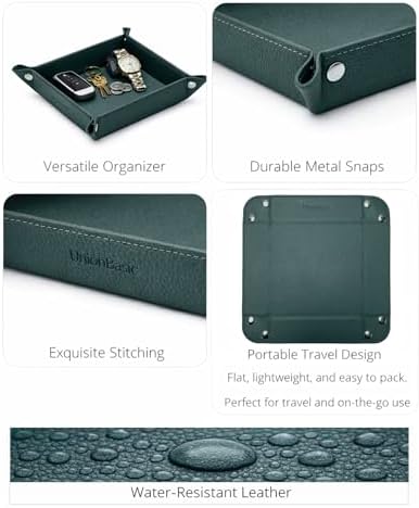 UnionBasic Small Valet Tray, Jewelry Tray for Rings Watches Earrings, Entryway Catchall Caddy for Coins Keys Change, Nightstand Bedside Valet Holder, Trays for Electronic Gadgets, Lychee Dark Ivy - Image 2