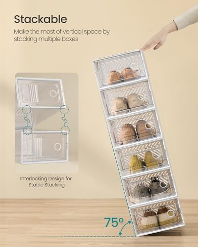 SONGMICS Stackable Shoe Boxes, Foldable, Ventilated Clear, Set of 12 - Image 3