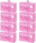TICONN 8 Pack Extra Large Moving Bags Heavy Duty with Zippers & Carrying Handles, Durable Storage Bags Moving Boxes for Closet Organizers and Storage (8 Pack, Pink) by TICONN
