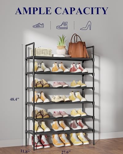 Kitsure Shoe Rack for Closet, Shoe Organizer, 27.6" Wide - 6 Tier, Black | Shoe Storage for Closet, Entryway, Easy- Assembly& Space-Saving Shoe Shelf with Side Handle, Closet Organizer - Image 2