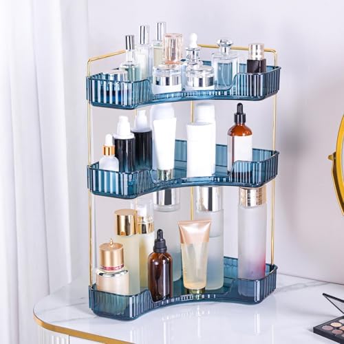 Corner Bathroom Counter Organizer Bathroom Countertop Shelf Makeup Organizer for Vanity Perfume Tray for Corner Storage (3 Tiers, Blue) by Weidace