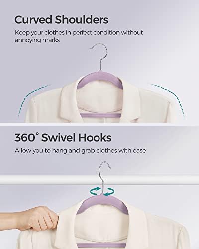 SONGMICS Velvet Hangers 50 Pack, Non-Slip Clothes Hangers, Space-Saving | Suit Hangers with Shoulder Notches, Pants Bar, 360° Swivel Hook, for Closet, Light Lilac, BREANNA Collection UCRF029GP05 - Image 7