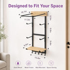 4-in-1 Yoga Mat & Ball Holder Wall Mount Storage, Durable Home Gym Accessories Organizer with Adjustable Solid Pine Floating Shelf & Hooks, 5 Hooks for Hanging Foam Rollers and Resistance Bands - Image 7
